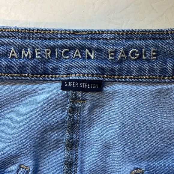American Eagle Super Stretch Hi-Waist A-Line Mini Skirt, Denim Light Wash |12 - Picture 9 of 11